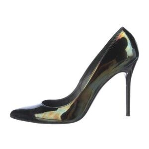 Designer STUART WEITZMAN Black Iridescent Patent Leather High Heel Pumps 8.5 M